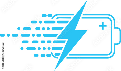 Blue lightning bolt and battery icon with motion blur effect power energy