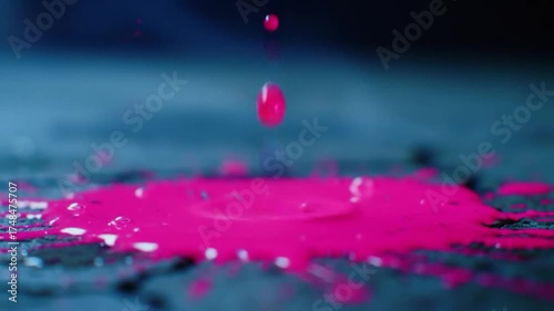 Vibrant Pink Paint Splatter on Dark Surface - Abstract Art in Motion.