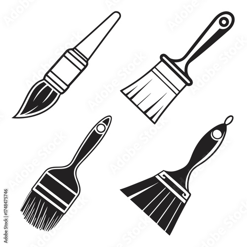 Four black silhouette paint brushes on white background 1
