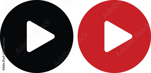 Two play buttons one black one red on white background icon