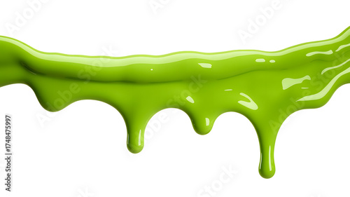 Green slime dripping and flowing isolated on transparent background