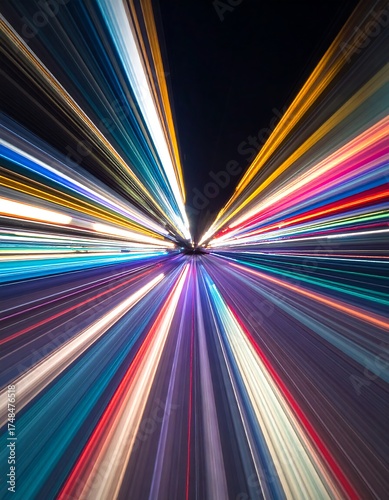 Wallpaper Mural Vibrant light trails radiating from a central point, creating a dynamic and fast-paced visual effect Torontodigital.ca