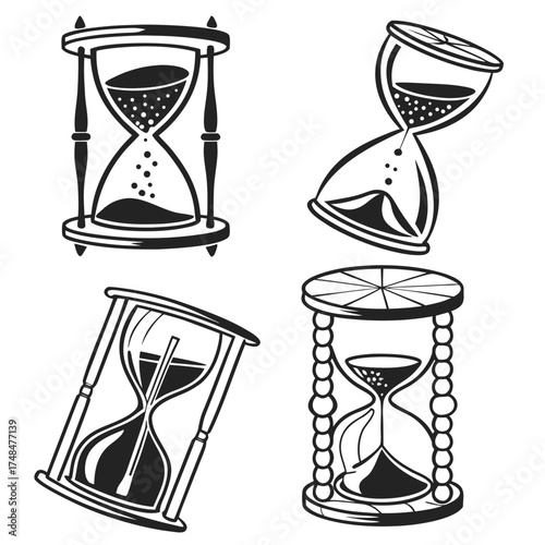 Four black silhouette hourglass designs time sand 1