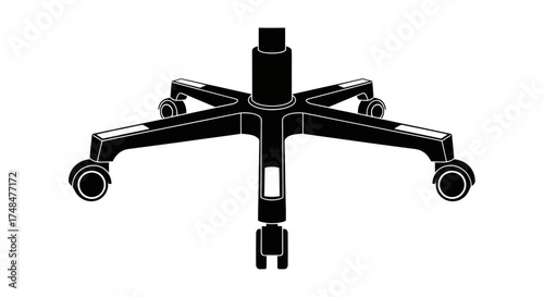Black Office Chair Base with Five Legs and Wheels Bottom View.