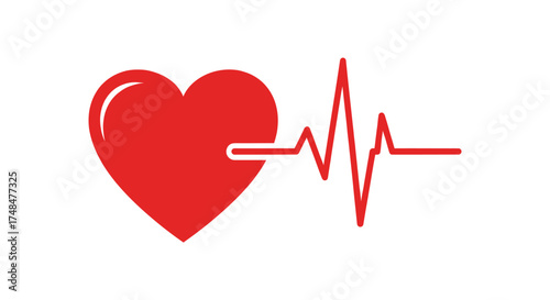 Red Heart with Electrocardiogram Pulse Line.