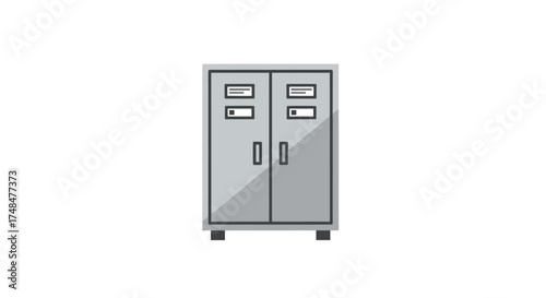 Gray Metal Locker Cabinet with Two Doors and Nameplate Holders.