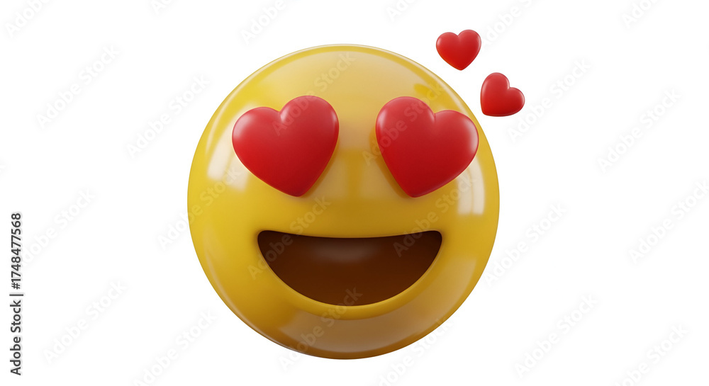 Fototapeta premium Yellow emoji with heart eyes and open mouth emoticon