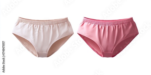 Pair of Women's Cotton Briefs in White and Pink on White Background