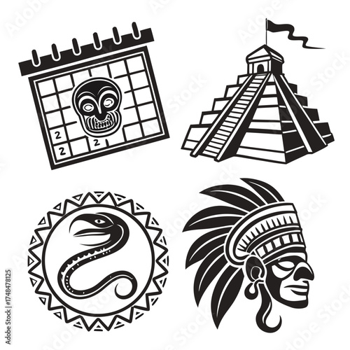 Mayan art icons calendar pyramid snake headdress mayan civilization