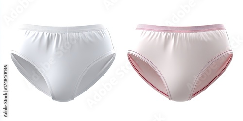 Pair of White and Pink Women's Bikini Bottoms with Seamless Design on White Background