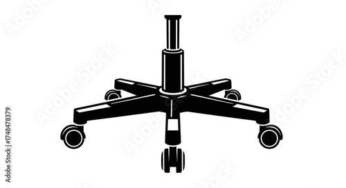 Black silhouette of a five-star office chair base with rolling caster wheels and a gas lift.