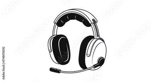 Detailed Illustration of a White Gaming Headset with Microphone.