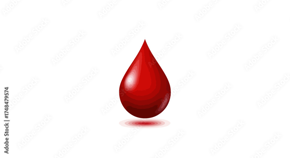 Obraz premium Single Red Blood Drop with Shadow on White Background.
