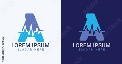 Letter A Logo Design: Medical-themed logo design, featuring the letter A integrated with a medical pulse line. a logo with simple and modern design. Suitable for medical businesses.