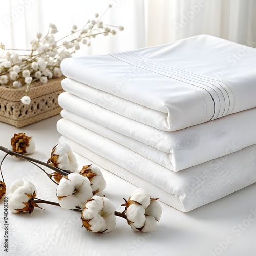 Folded Cotton Bedsheet Stack Isolated on White Background