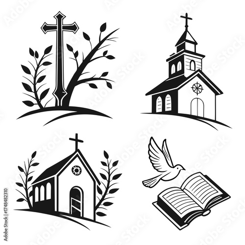 Four black christian symbols vector art christianity