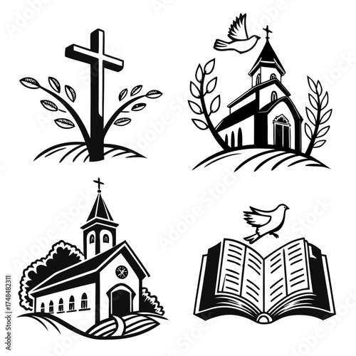 Four black christian religious symbols vector art christianity