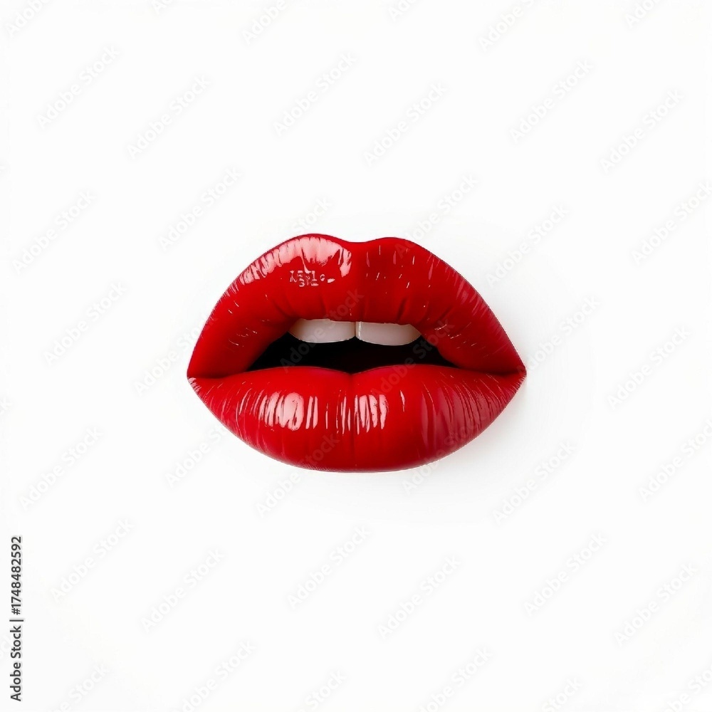 Obraz premium Glossy red lips and lipstick application – beauty closeups for cosmetic branding. AI generated. 