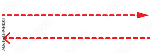 Straight long dashed arrow icon set. Double side arrow direction icon with dotted line. Long dashed arrow vector icon.