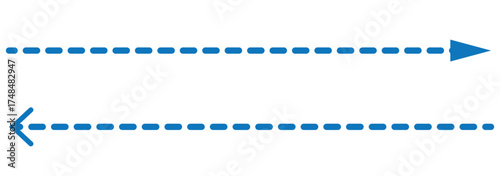 Straight long dashed arrow icon set. Double side arrow direction icon with dotted line. Long dashed arrow vector icon.