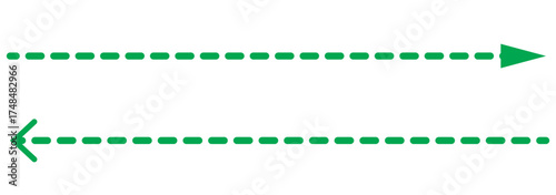 Straight long dashed arrow icon set. Double side arrow direction icon with dotted line. Long dashed arrow vector icon.