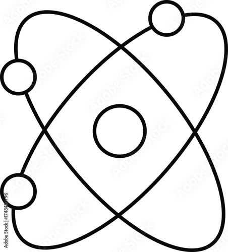 Black and white atomic model with orbiting electrons and central nucleus science