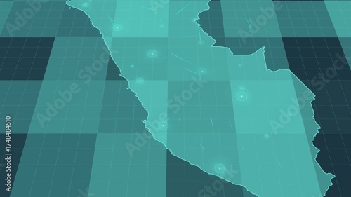 Futuristic Holographic Map of Peru – Digital Polygon Territory Visualization on 3D Grid, Communication 