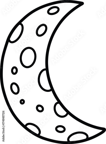 Crescent moon illustration with craters scalable vector graphic for download