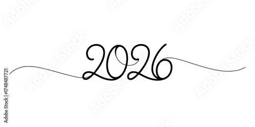 Elegant continuous one line drawing of the year 2026 in flowing script vector