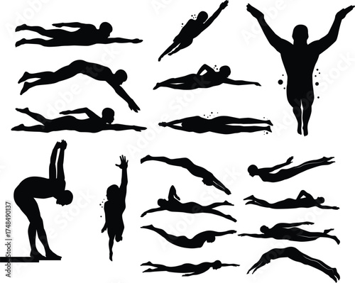 Hand drawn Flat swimming Silhouette