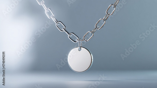 Elegant silver chain with a blank round tag awaiting your personalized touch, perfect for jewelry design mockups or memorializing special occasions