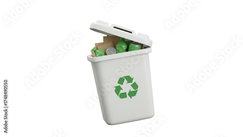 Recycle bin full of waste isolated on transparent background
