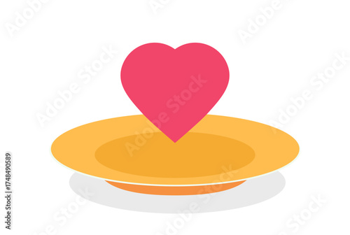 Love cooking or food like heart on plate icon vector graphic illustration, healthy kitchen meal concept isolated on white background