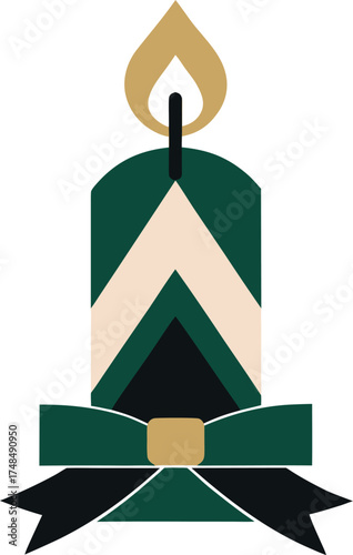 Lit Candle Minimalist Flat Design Winter Holiday Decoration Element Festive Illumination Graphic Illustration