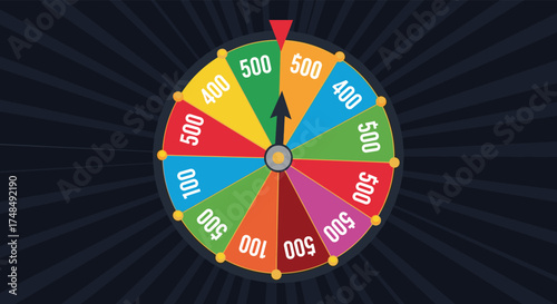 Spinning wheel game with numbers for entertainment and chance.