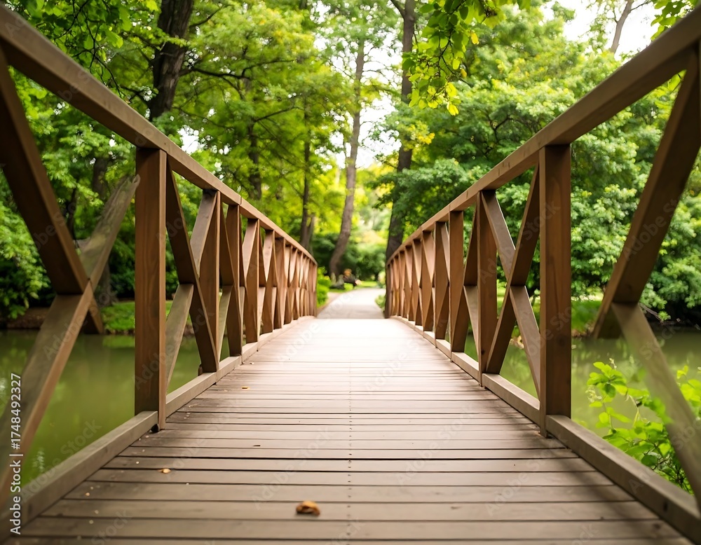 Obraz premium Wooden bridge through a park