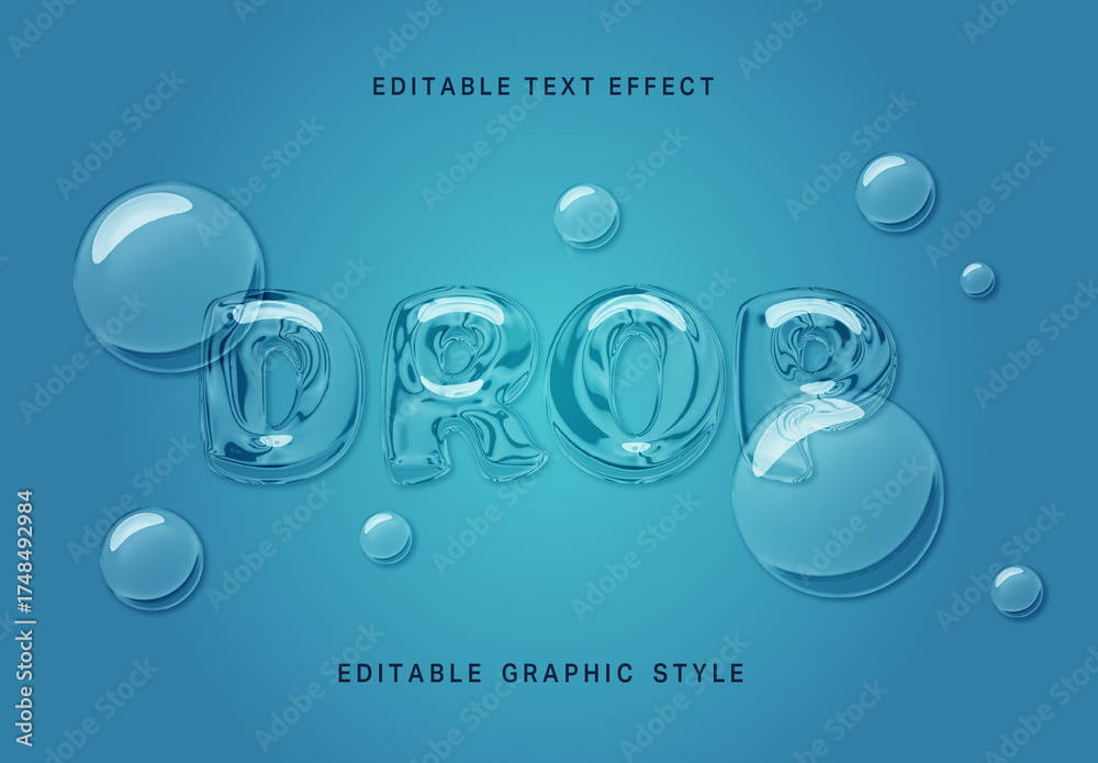 Blue Water Drops Text Effect Liquid Bubble Font Stock Template | Adobe ...