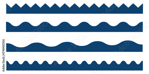 Scalloped edge seamless shapes vector set. Simple scalloped border. Simple scalloped border. Repeat vintage frill ornament. Texture ribbons isolated on white