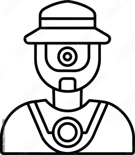 AI Detecting Driver Fatigue Camera Technology Line Art Vector illustration