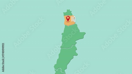 Mapa de Chile con división política resaltando la región Tarapacá con su capital Iquique