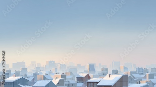 Minimalist Cityscape Illustration with Soft Winter Sky Gradient
