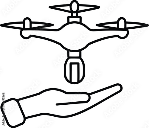 Gesture Controlled Drone Hovering Above Hand Line Art Vector illustration