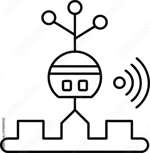Sensor Network Monitoring Environment Data Line Art Vector illustration