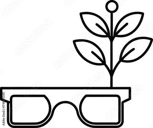 Smart Glasses Identifying Plants In View Line Art Vector illustration