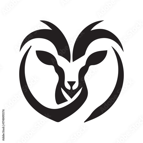 2d goat animal logo with horns on a white background
