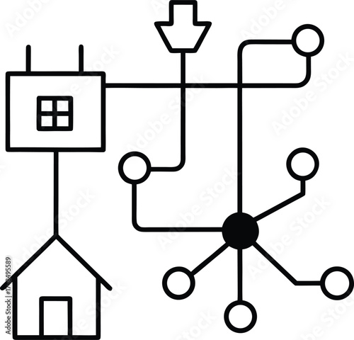 Smart Grid Energy Flow Map Visualization Line Art Vector illustration