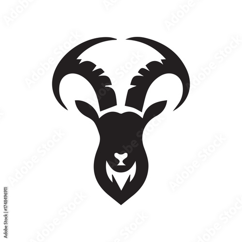 2d goat animal logo with horns on a white background