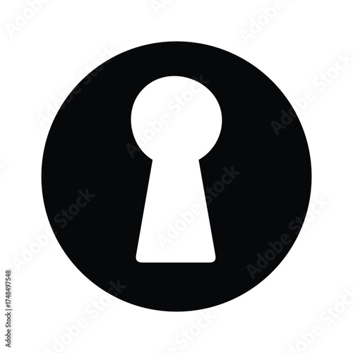 Keyhole Icon: A minimalist keyhole icon, embodying secrecy and access within a simple black circle, suggestive of unlocking possibilities and security.