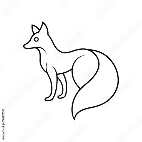 Fox With Curled Tail And Continuous Line Design Illustration