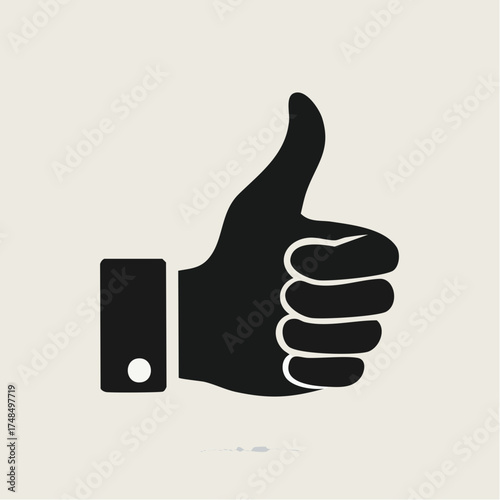 Black thumbs up hand gesture icon isolated on a neutral background
